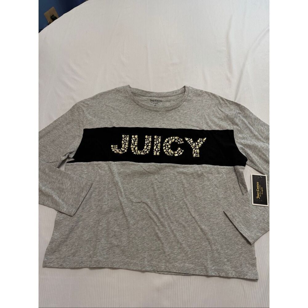 Juicy Couture Black Label Heather Gems Color Block Long Sleeve Shirt Size Medium